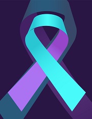 Blue and purple awareness ribbon for Suicide Prevention Month.