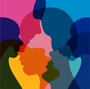 Several overlapping multi-colored silhouettes of faces.