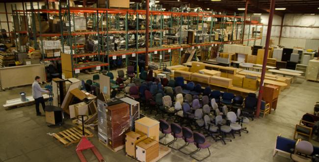 Photograph of the interior of the state surplus storage warehouse