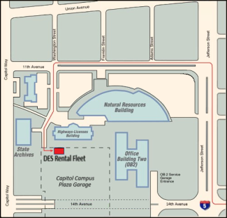 Map of the Invers box locations on the Capitol Campus for Fleet Operations rentals