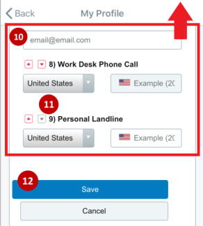 Screenshot of the My Profile screen where you can adjust the preference of the order of your contact methods.