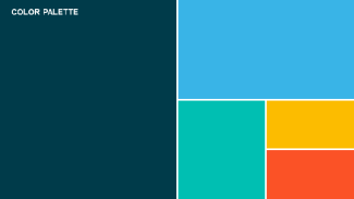 DES Brand Color Palette in blue, cyan, teal, coral and yellow