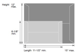 A diagram showing the large flat size height (between 6.125 to 12 inches) and length (between 11.5 to 15 inches).