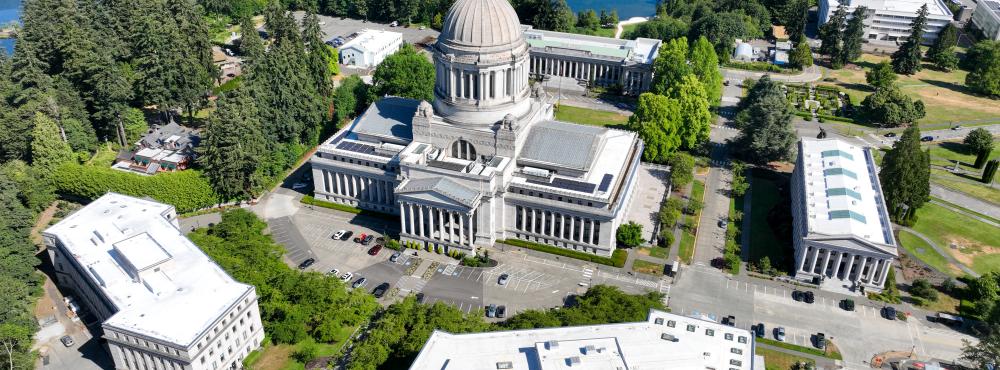 An aerial view of the Legislative Building. Photo credit: Dan Ellis of Hoffman Layout and Modeling