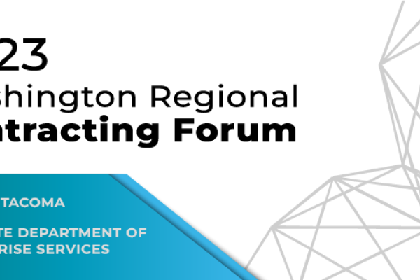 A logo for the 2023 Washington Regional Contracting Forum in Tacoma, Washington