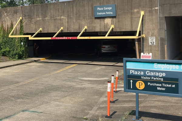 The south entrance to the Plaza Garage off of Maple Park Avenue SE.