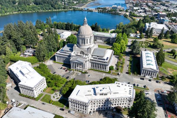 An aerial view of the Legislative Building. Photo credit: Dan Ellis of Hoffman Layout and Modeling